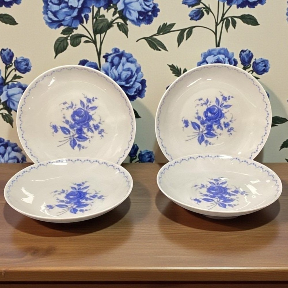 Alboth & Kaiser Bavaria‎ Salad Bowls, Set of 4, Vintage Blue Floral Tableware